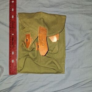 Green Canvas Pouch with Leather Accents